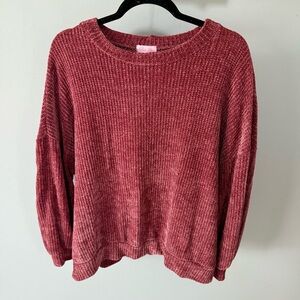 Pink Lily Maroon Chenille Knit Crew Neck SweaterSize Medium